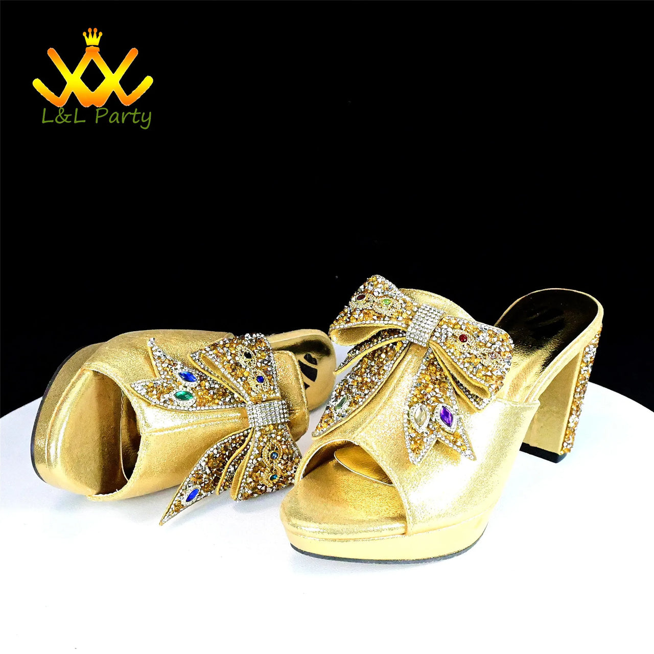 Gold New Design African Women Shoes Matching Bag Set High Quality Italian Design Super High Heels Slipper for Wedding Party