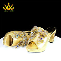 Thumbnail for Gold New Design African Women Shoes Matching Bag Set High Quality Italian Design Super High Heels Slipper for Wedding Party