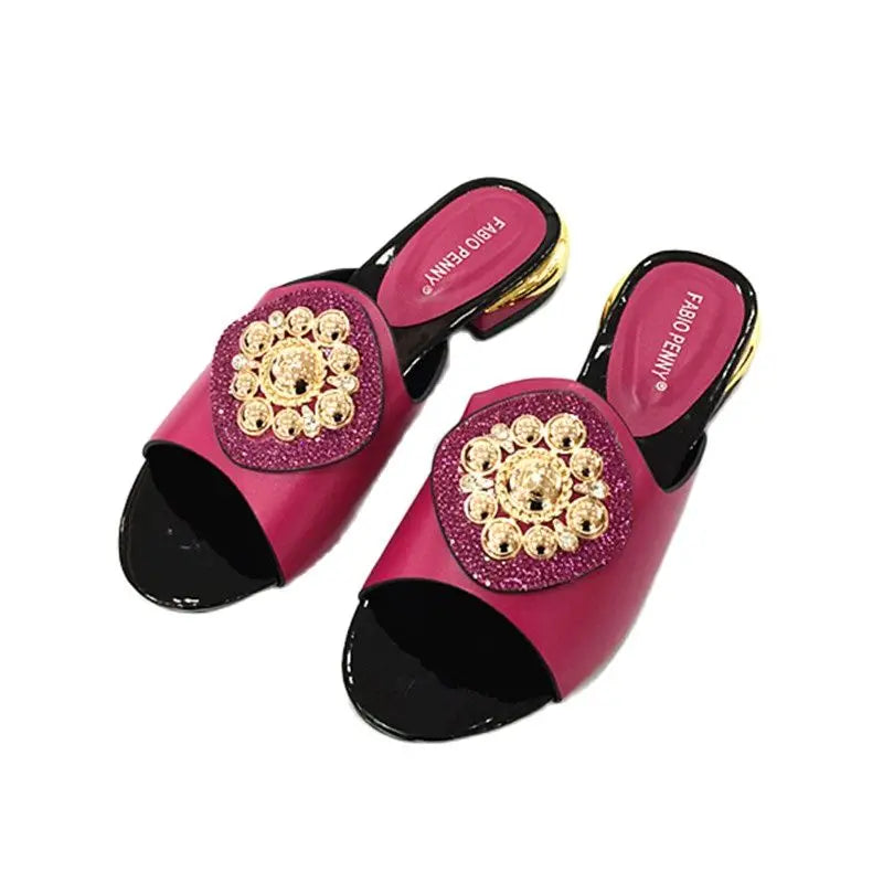 2023 African Style Rhinestone Slippers - Women's Low Heel Sandals for Parties