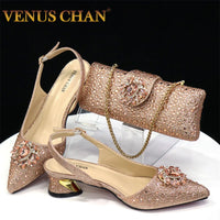 Thumbnail for Venus Chan Italian Hollow Design Women Shoes Matching Bag in Champagne Color Mature African Ladies Comfortable Sandals for Party