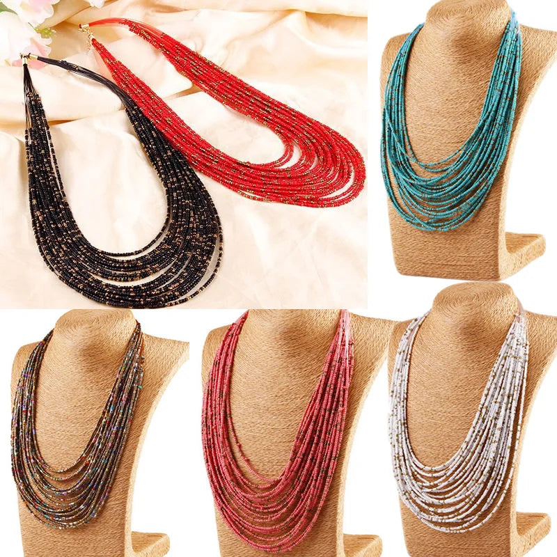 African Acrylic Beads Jewelry Sets Bohemia Multi-in-one necklace Women Fashion Statement Multilayer Necklace New Jewelry