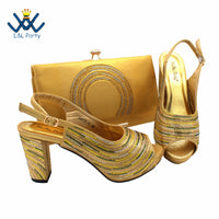 Thumbnail for 2023 New Design African Women Shoes and Bag Set Peep Toe Gold Color with Shinning Crystal for Wedding Party