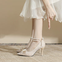 Thumbnail for Bridal Shoes Sexy Heels Shallow Mouth Pointed Pumps Sandals Ladies Slip On Lace-Up Bride Crossdressers Casual Big Toe African Sl