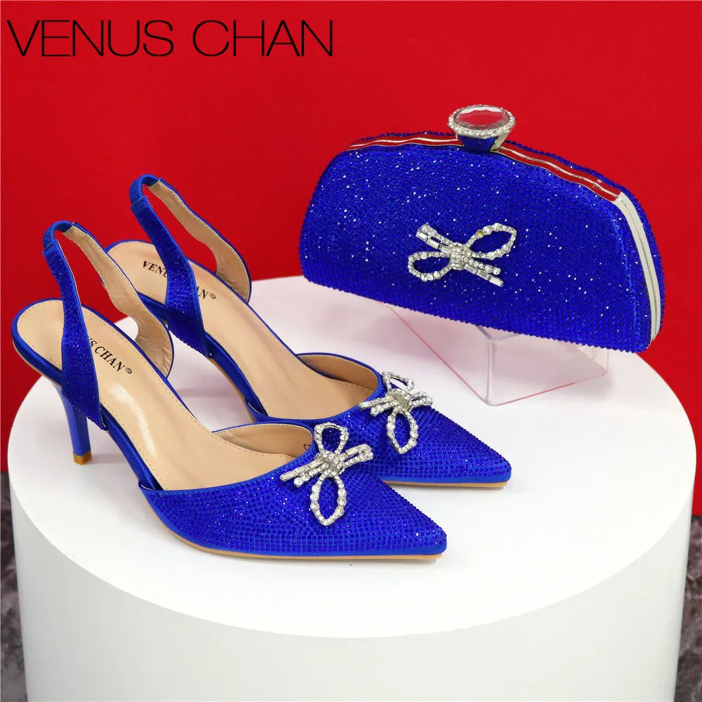 2024 Newest INS Style Blue Color Elegant High Heels Nigeria Popular Design African Ladies Shoes Matching Bag Set