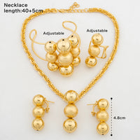 Thumbnail for Dubai Gold Plated Beads Jewelry Set Pendant Necklace and Clip Earrings African Bride Cuff Bangle Finger Ring 4Pcs Set Jewellery