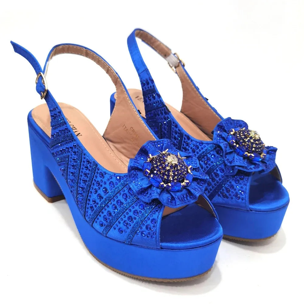 African Wedding Shoes Decorated with Rhinestone Luxery Shoes Women Open Toe Shoes Slip on Italian Ladies Shoes and Sandals