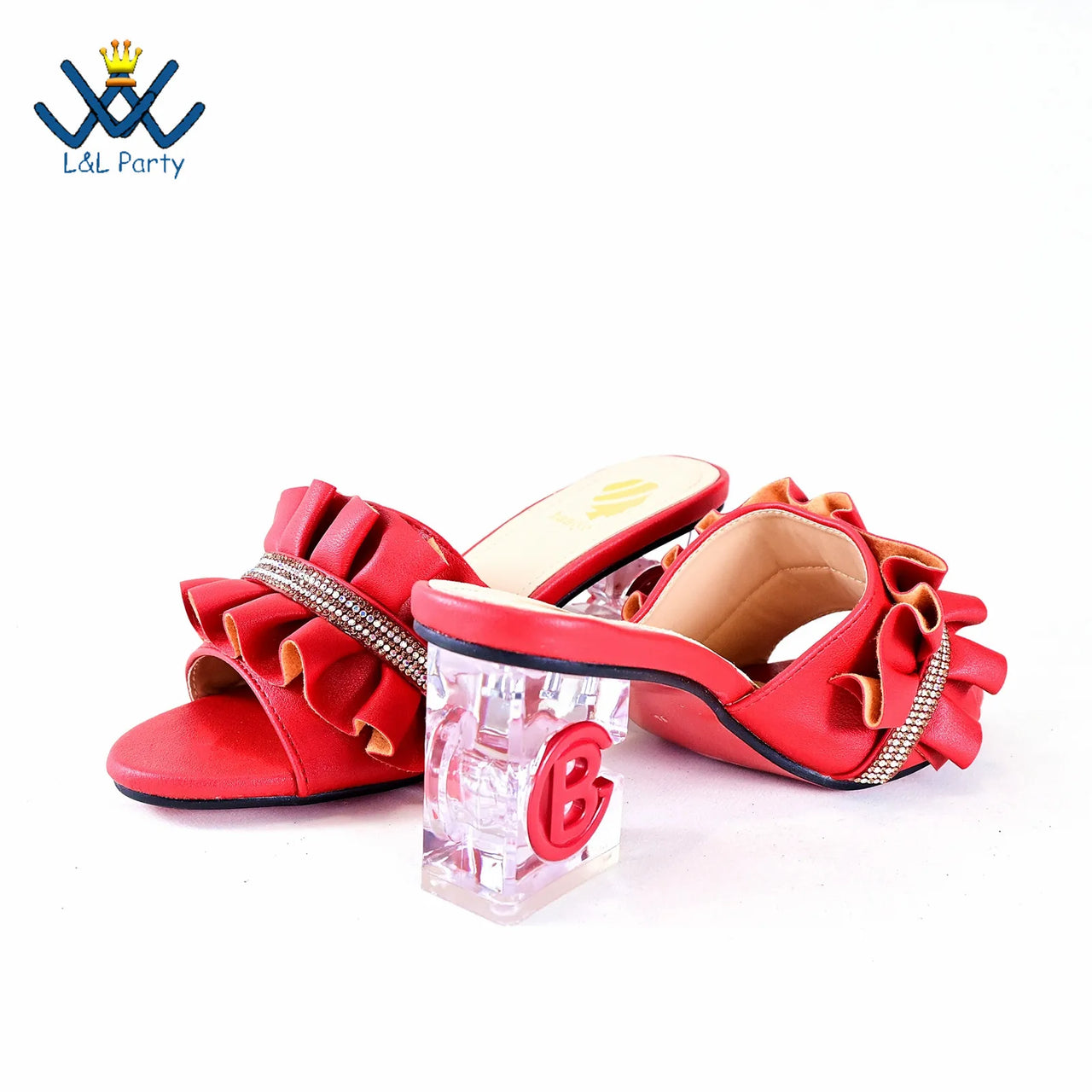 2024 Square Heels New Design Peep Toe Italian Wedding Shoes and Bag Set in Red Color Fashion African Slipper For Party