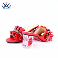 Thumbnail for 2024 Square Heels New Design Peep Toe Italian Wedding Shoes and Bag Set in Red Color Fashion African Slipper For Party