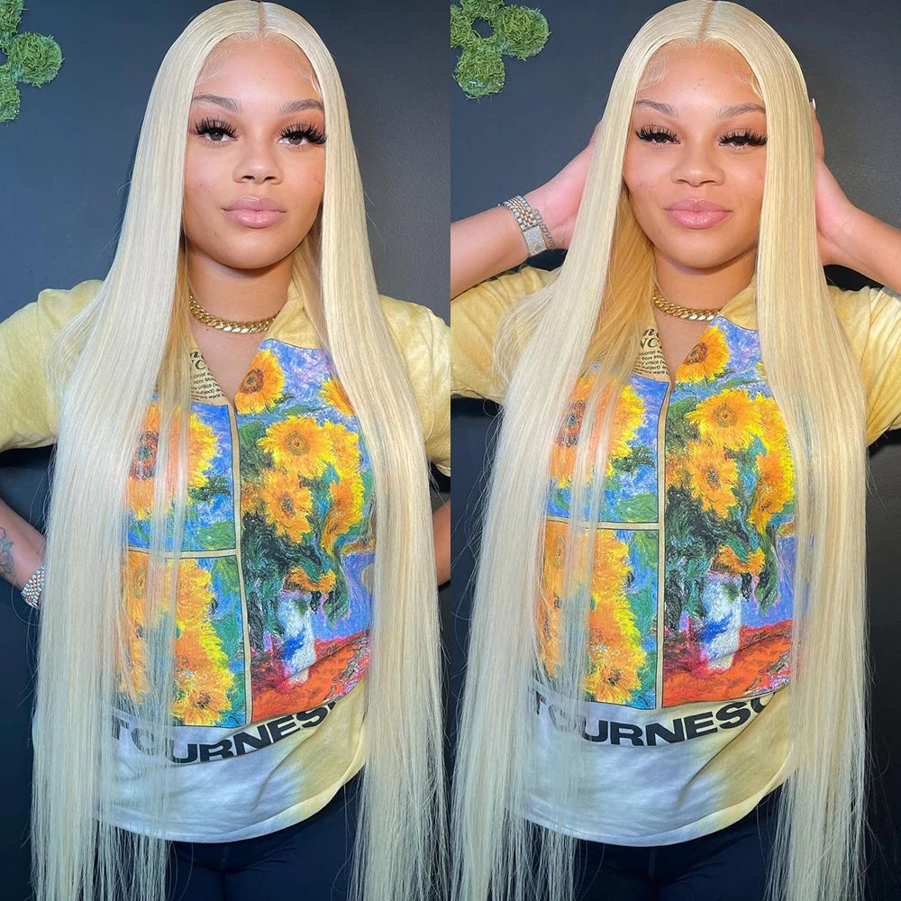 Wear and Go 200% Density Human Hair 613 Straight HD Lace Front Wig 13x4 Brazilian Virgin Blonde Lace Frontal Wigs Glueless