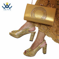 Thumbnail for 2023 New Design African Women Shoes and Bag Set Peep Toe Gold Color with Shinning Crystal for Wedding Party