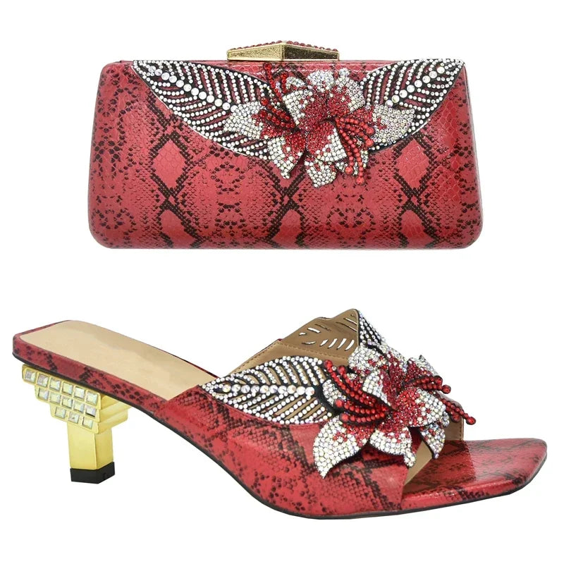 Newest Italian Shoe and Bag Set 2024 African Shoes with Bag Women Party Pumps Decorated with Rhinestone Plus Size Shoes Luxury