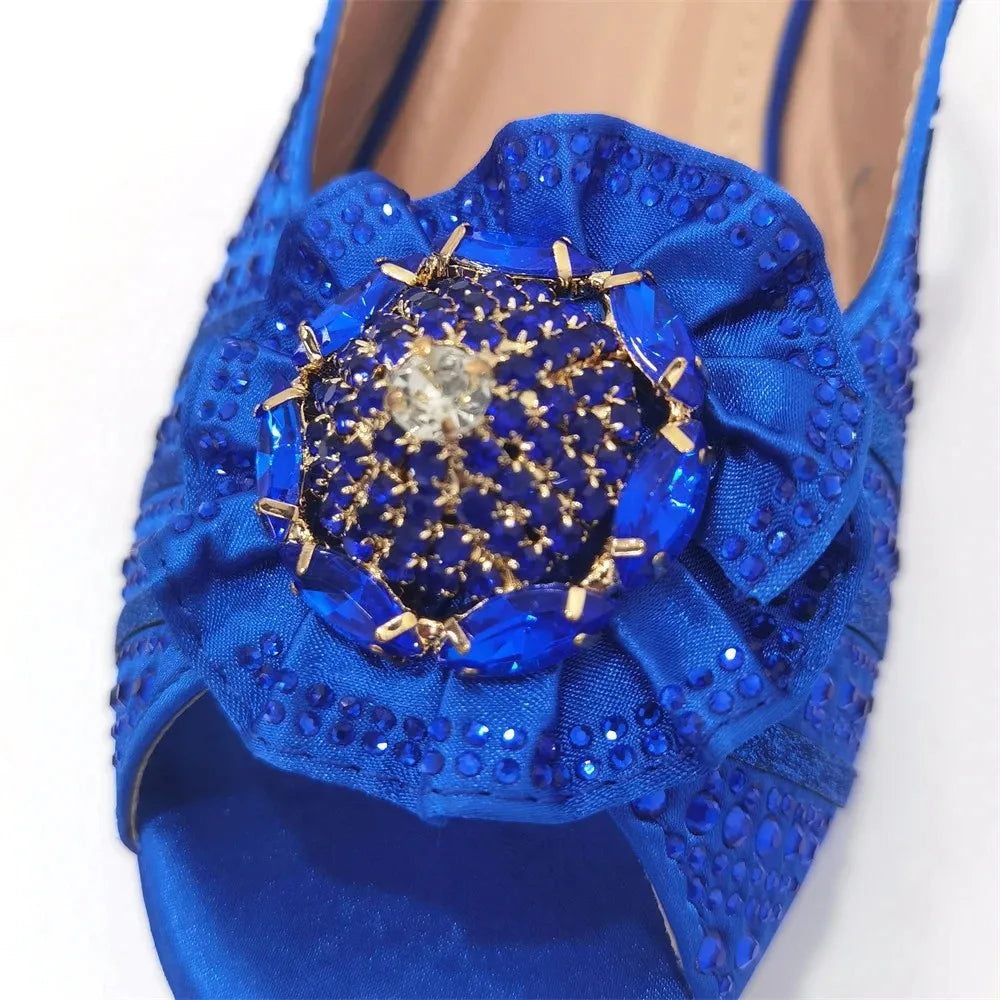 African Wedding Shoes Decorated with Rhinestone Luxery Shoes Women Open Toe Shoes Slip on Italian Ladies Shoes and Sandals