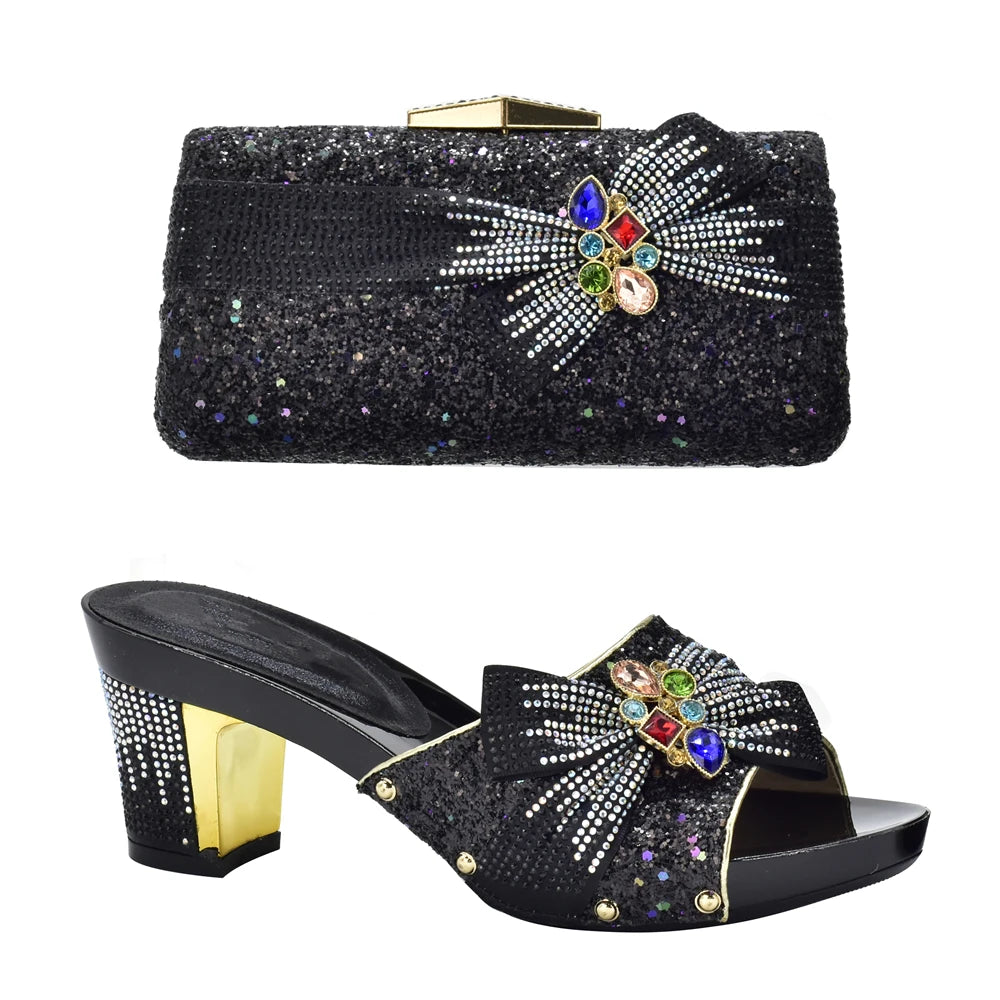 New Arrival African Wedding Italian Shoe and Bag Sets Decorated with Rhinestone Shoe and Bag Set for Party In Women Party Pumps