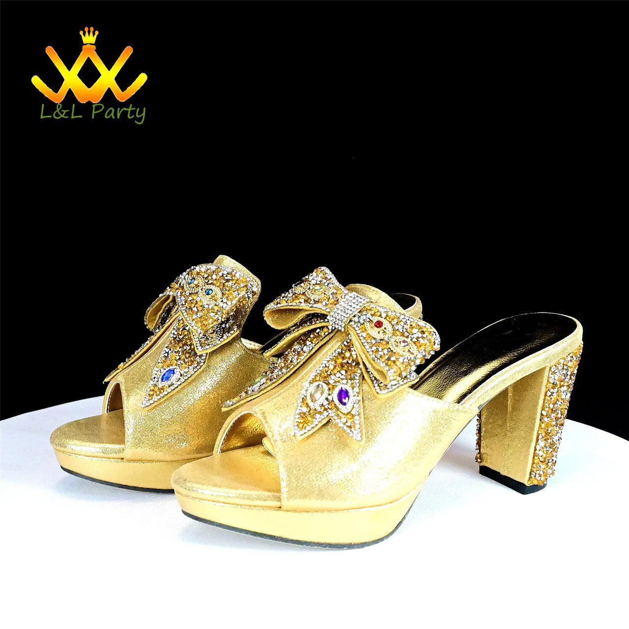 Gold New Design African Women Shoes Matching Bag Set High Quality Italian Design Super High Heels Slipper for Wedding Party