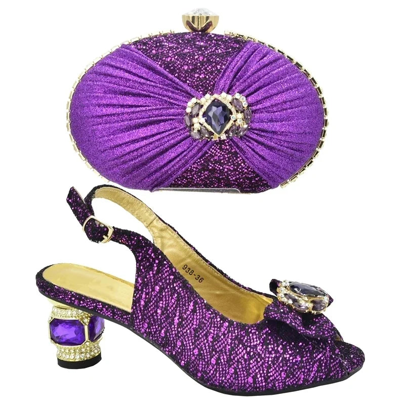 African Women Shoe and Bags Set with Rhinstone Plus Size Shoes Luxury Italian Shoes and Bags Matching Set Wedding Shoes Bride