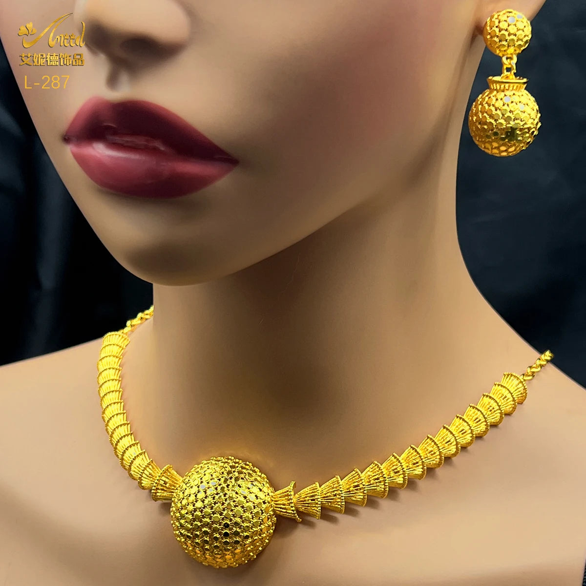 Dubai Indian African Bead Necklace Earrings Jewelry Set For Women 24K Gold Plated Nigeria Bridal Wedding Party Gift Jewellery