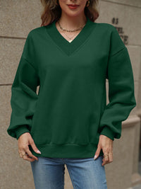 Thumbnail for V-Neck Long Sleeve Dropped Shoulder Sweatshirt