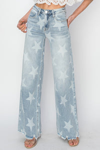 Thumbnail for RISEN Full Size Raw Hem Star Wide Leg Jeans