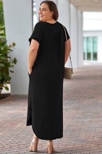 Thumbnail for Plus Size V-Neck Short Sleeve Maxi Dress