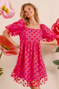 Thumbnail for BiBi Polka Dot Mesh Puff Sleeve Dress