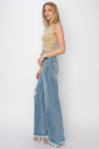 Thumbnail for RISEN Mid Rise Button Fly Wide Leg Jeans