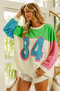 Thumbnail for BiBi Color Block Patched Long Sleeve Top