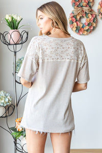 Thumbnail for Heimish Full Size Lace Front Pocket Drop Shoulder Top