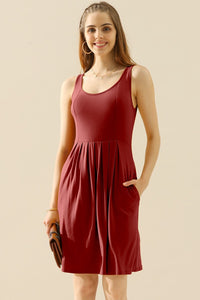 Thumbnail for Doublju Full Size Round Neck Ruched Sleeveless Dress with Pockets