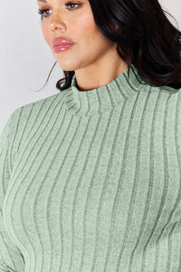 Thumbnail for Basic Bae Full Size Ribbed Mock Neck Long Sleeve T-Shirt