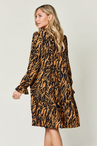 Thumbnail for Double Take Full Size Printed Ruffle Hem Long Sleeve Dress