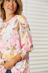 Thumbnail for Double Take Floral Round Neck Three-Quarter Sleeve Top