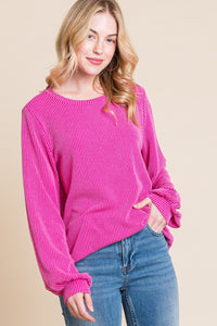 Thumbnail for BOMBOM Long Sleeve Curved Hem Ribbed T-Shirt