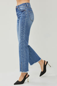 Thumbnail for RISEN High Waist Raw Hem Slit Straight Jeans