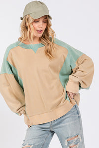 Thumbnail for SAGE + FIG Color Block Round Neck Sweatshirt