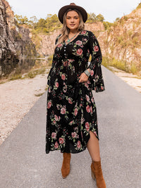 Thumbnail for Plus Size Floral Flare Sleeve Dress