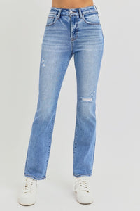 Thumbnail for RISEN Full Size Distressed High-Rise Ankle Straight Jeans