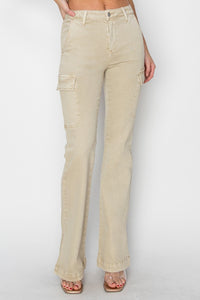 Thumbnail for RISEN Full Size High Rise Side Slit Cargo Bootcut Jeans