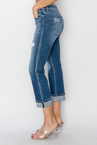 Thumbnail for RISEN Full Size Cuffed Ankle Distressed Straight Jeans