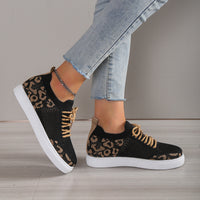 Thumbnail for Lace-Up Leopard Flat Sneakers