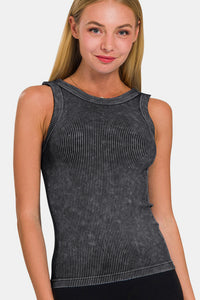 Thumbnail for Zenana 2 Way Neckline Washed Ribbed Cropped Tank