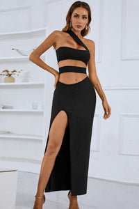 Thumbnail for One-Shoulder Cutout Front Split Maxi Dress