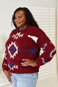 Thumbnail for HEYSON Full Size Aztec Soft Fuzzy Sweater