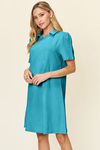 Thumbnail for Double Take Full Size Texture Collared Neck Short Sleeve Dress