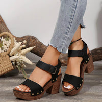 Thumbnail for Peep Toe Block Heel Sandals