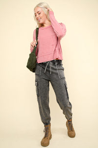 Thumbnail for VERY J Washed Drawstring Jogger Cargo Jeans