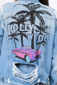 Thumbnail for American Bazi Graphic Distressed Long Sleeve Denim Jacket