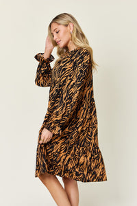 Thumbnail for Double Take Full Size Printed Ruffle Hem Long Sleeve Dress