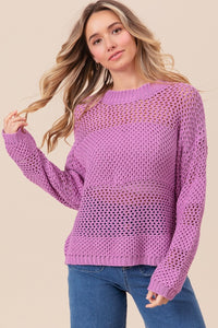 Thumbnail for BiBi Openwork Long Sleeve Knit Top