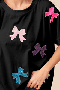 Thumbnail for BiBi Sequin Bow Patch Short Sleeve T-Shirt