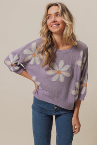 Thumbnail for BiBi Floral Pattern Slit Sweater